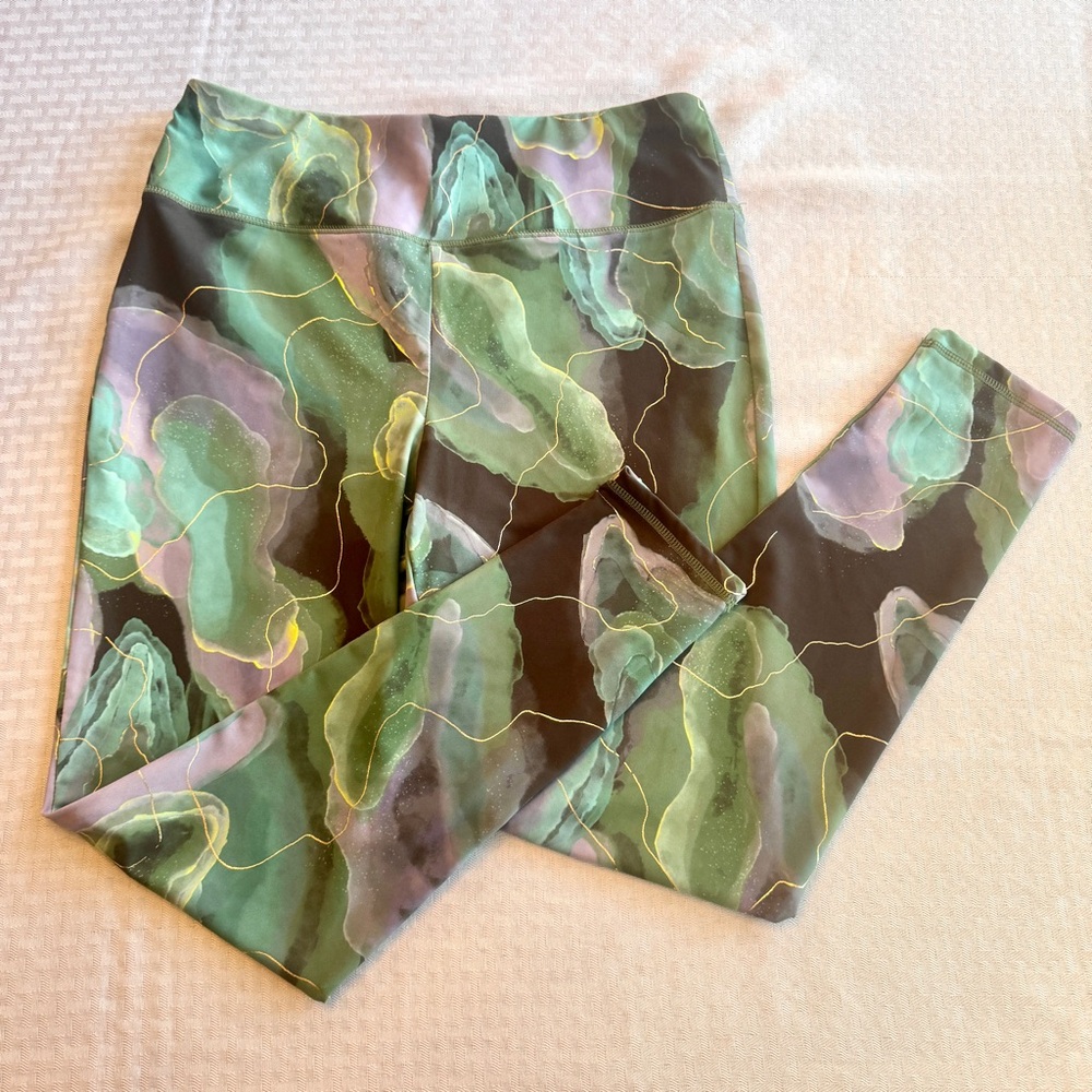 Activa M Green‎ Marble Leggings Gold Vein High Rise Yoga Pants